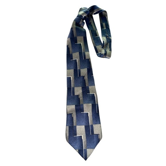 Essante 100% Silk Geometric Navy Blue And Gray Men's Tie